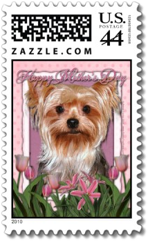 Mothers Day - Pink Tulips - Yorkshire Terrier stamp